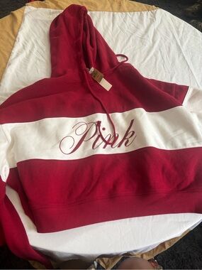 PINK Victoria's Secret Red and White Pullover Hoodie